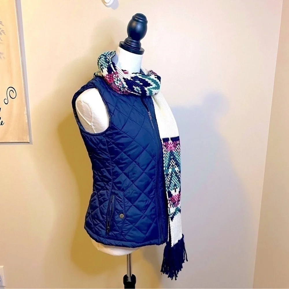 NWT Old Navy Fair Isle Knit Scarf Ivory with Pink Blue and Green 80 Inches